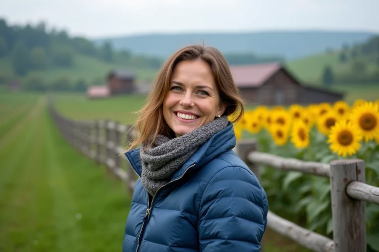 Femme souriante dans un champ de tournesols en Ukraine