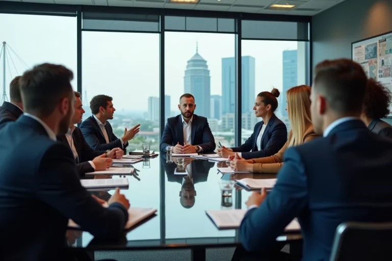 Groupe de professionnels en réunion dans un bureau moderne